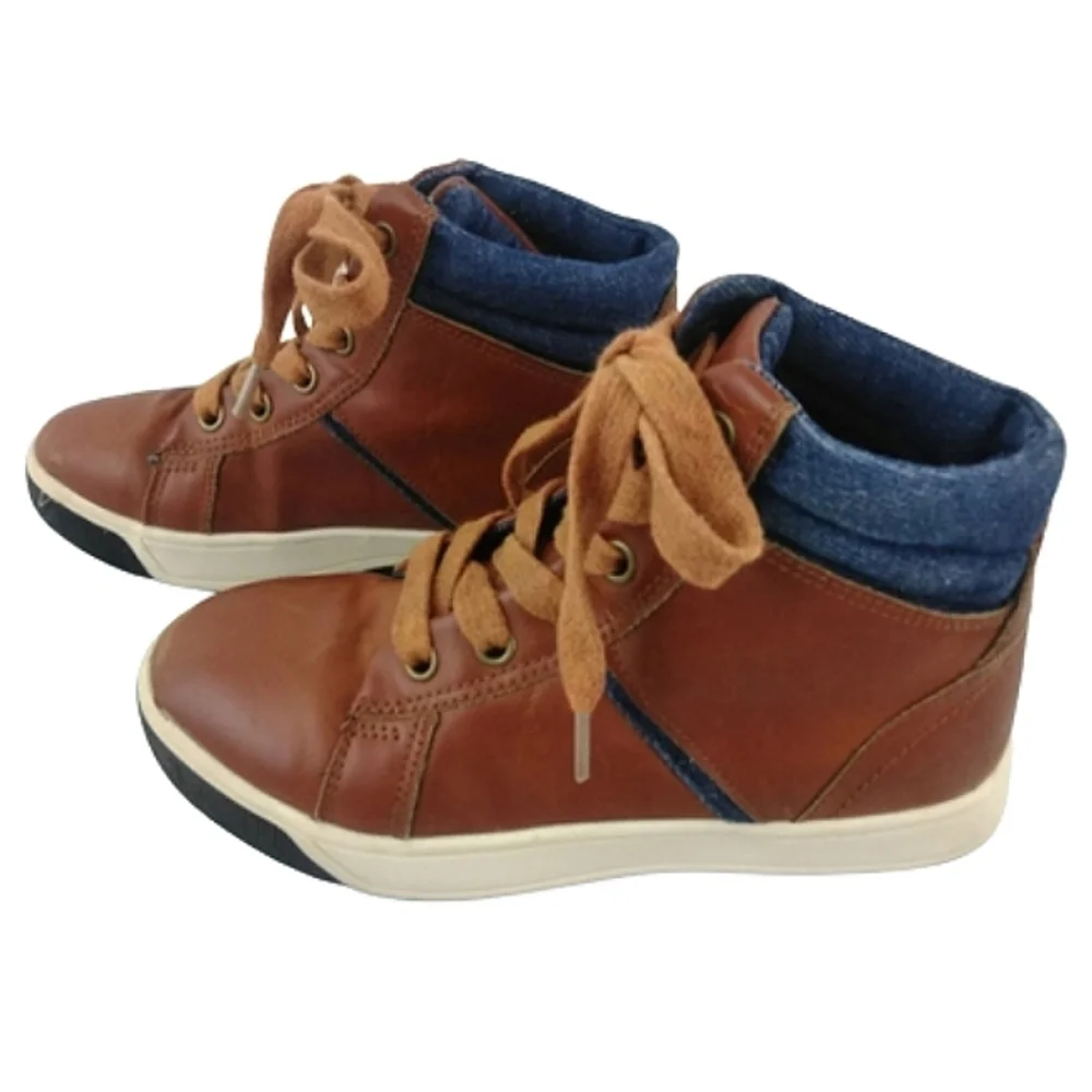 Steve Madden Brown Leather Denim Trim Boots Kids Casual Mountain Outdoor Shoes